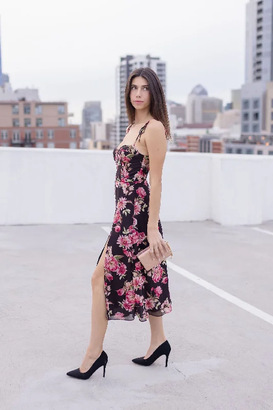 Summer dresses for hot weatherAesha Sleeveless Shoulder Tie Floral Print Midi Dress Pink