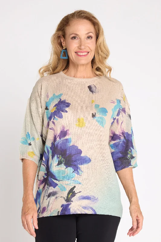 Metallic women's topsNoelene Knit Top - Purple Floral
