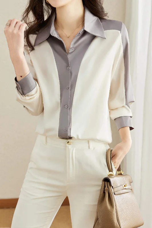 Earth-tone women's topsBi-Color Elegant Satin Shirt