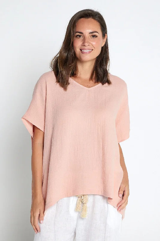 Ruffled women's topsTahiti Muslin Top - Peach