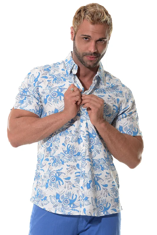 Moisture-wicking women's topsBohio Men's Short Sleeve Linen Button Down Paisley Print Shirt w/Pocket-MLSP1193